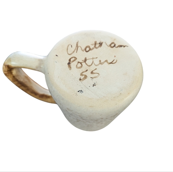 VTG 1955 Chatham Potters Mug Stoneware Left Handed Stoneware Fruit Pine Cottage - Picture 3 of 7